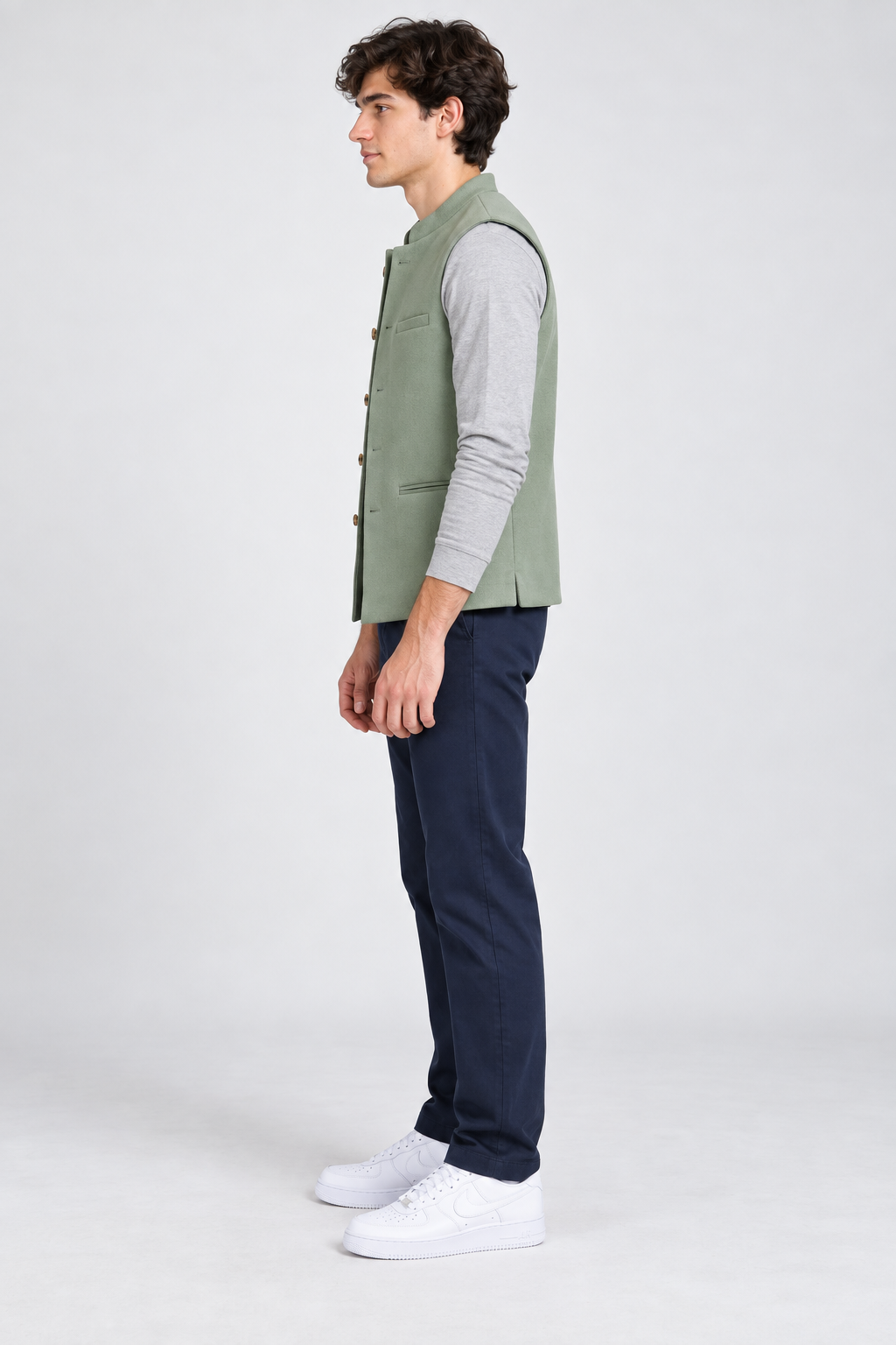 Men’s Regular Fit Nehru Tweed Waistcoat – Mint