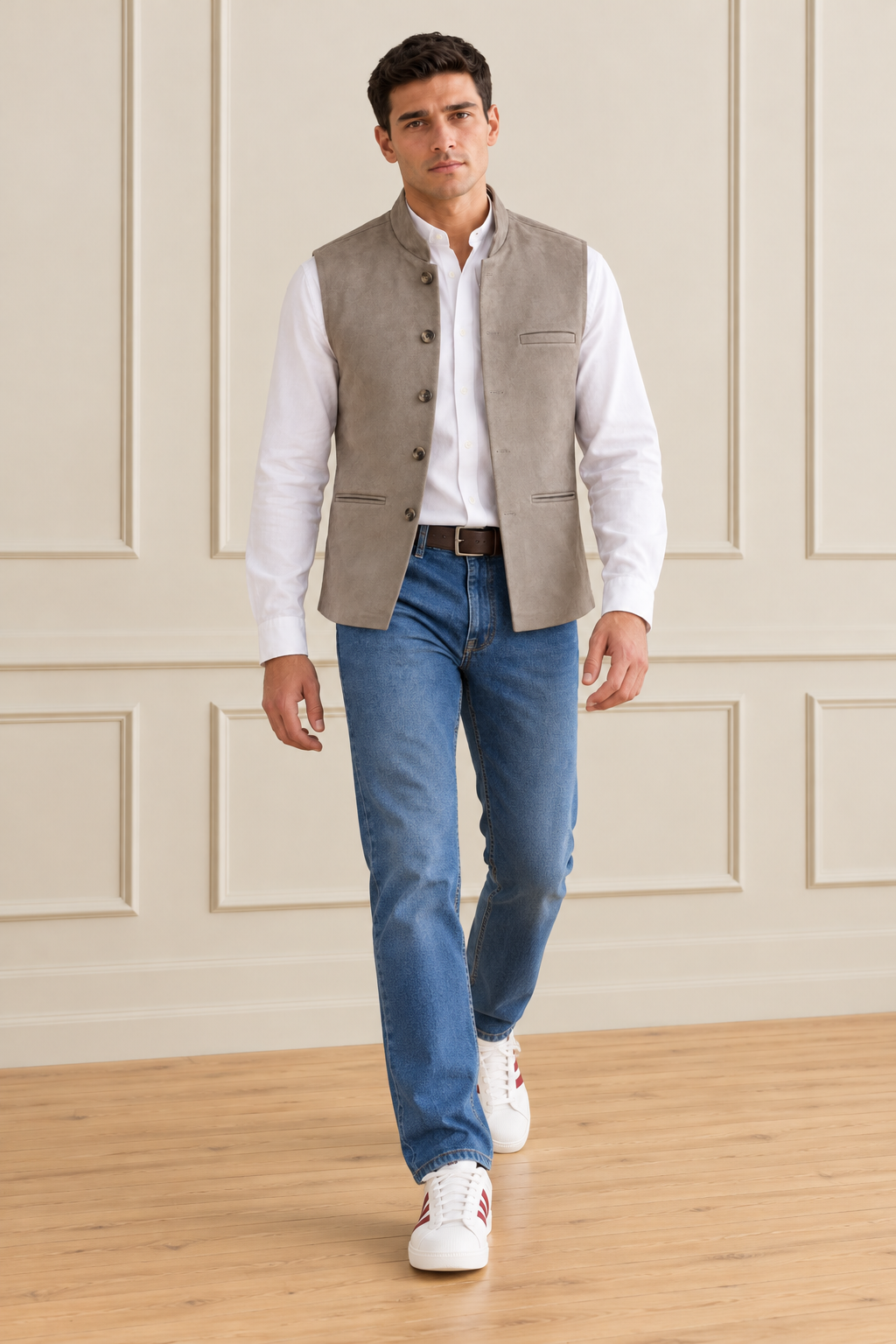Men’s Regular Fit Knitted Suede Waistcoat – Onyx