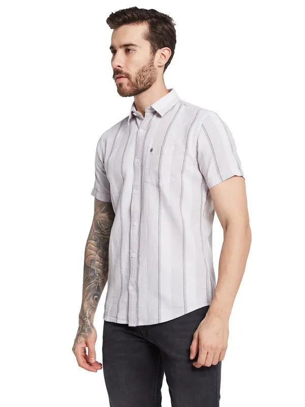 Mettle Striped Spread Collar Cotton Casual Shirt