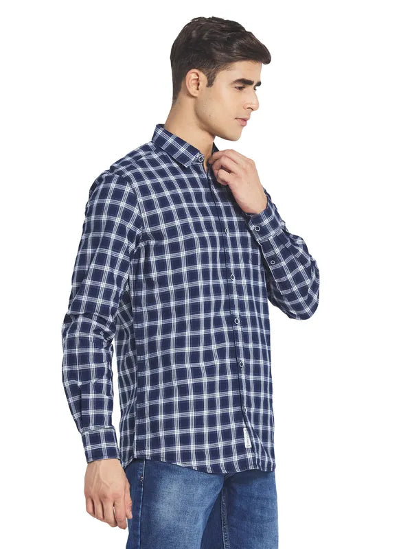 Mettle Men Navy Blue Tartan Checks Checked Casual Cotton Shirt