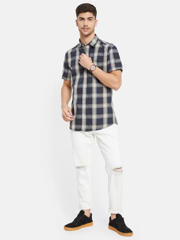 Contrast Check Half Sleeve Shirt