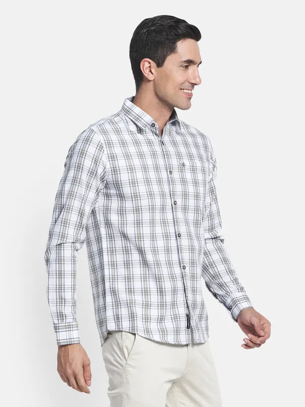 Men White Tartan Checks Checked Regular Fit Casual Shirt
