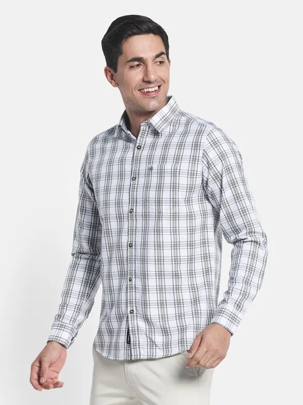 Men White Tartan Checks Checked Regular Fit Casual Shirt