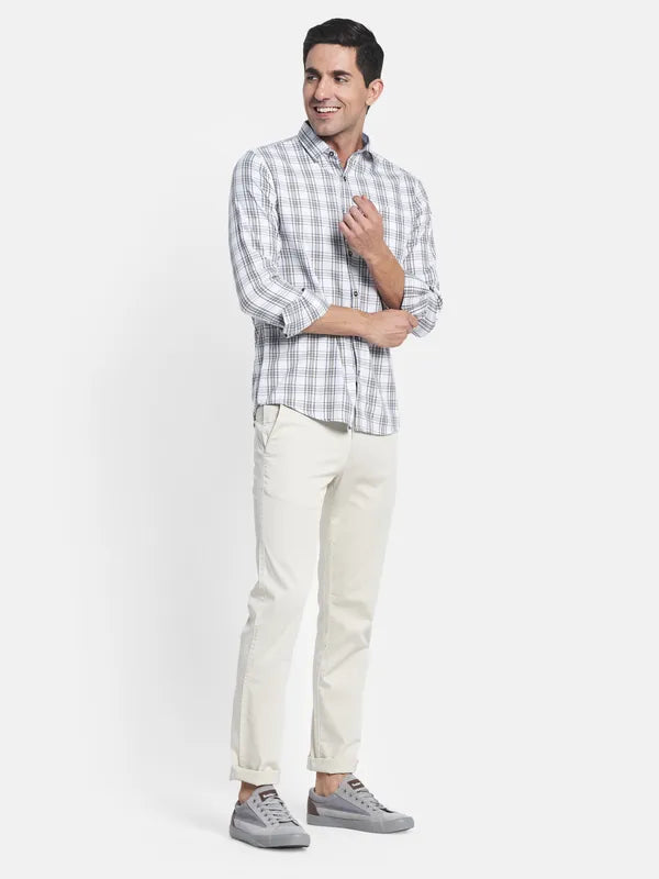 Men White Tartan Checks Checked Regular Fit Casual Shirt