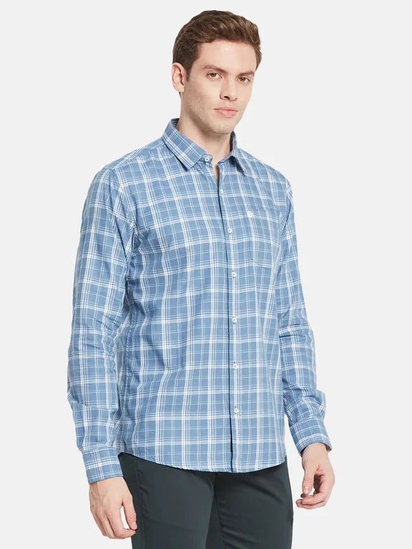 Men Blue Checked Casual Shirt