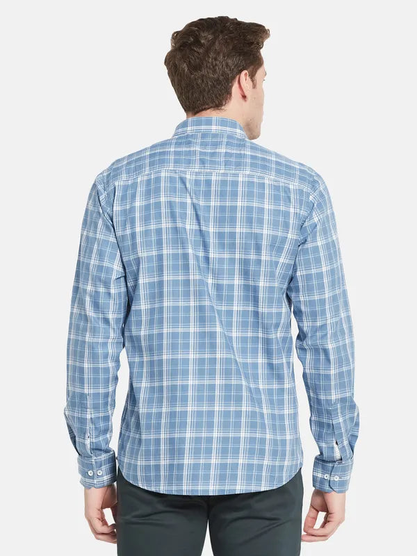 Men Blue Checked Casual Shirt