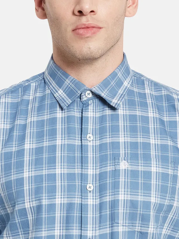 Men Blue Checked Casual Shirt