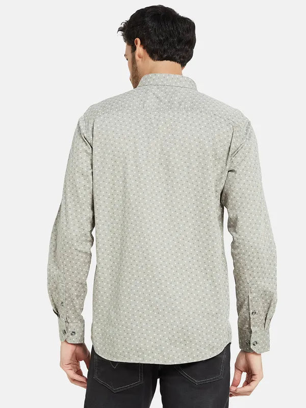Mettle Men Grey Opaque Printed Casual Shirt
