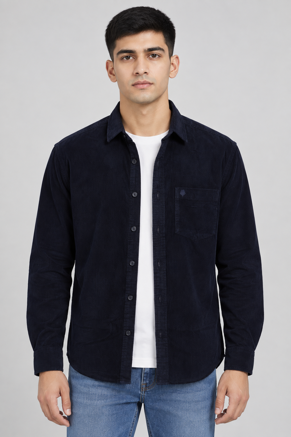 Men's Regular Fit Corduroy Shirt – Navy Full Sleeve Casual Shirt