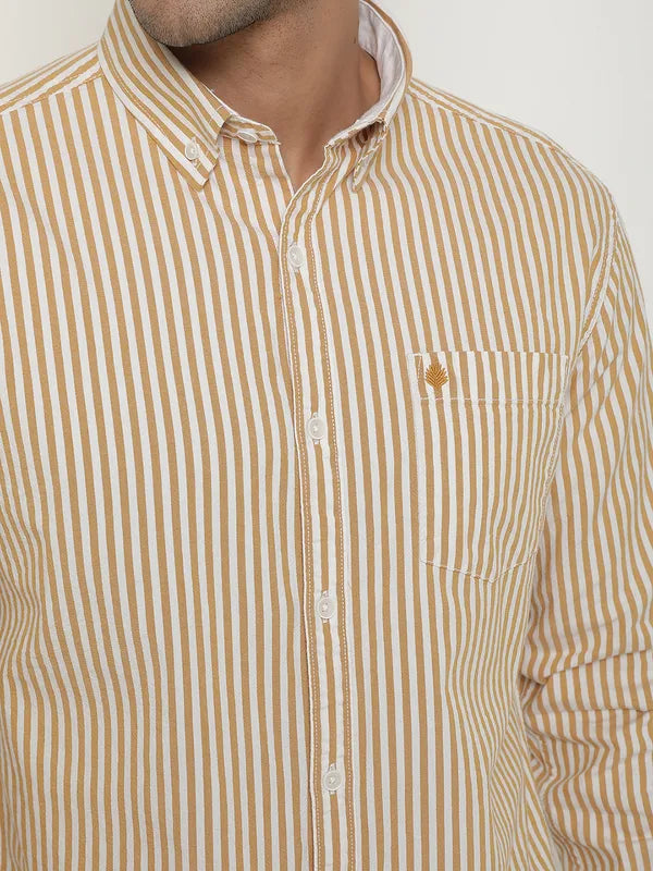 Mettle Men Brown Opaque Striped Casual Shirt