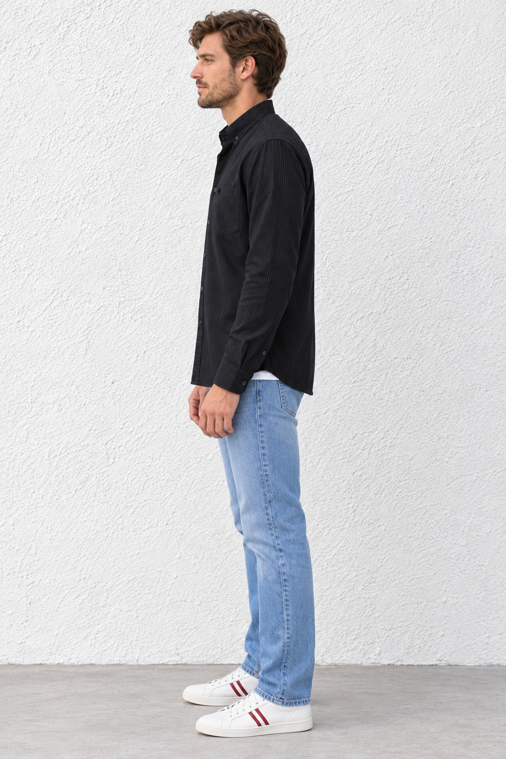 Men's Black Oxford Shirt with Subtle Stripes | Full Sleeves and Button-Down Collar