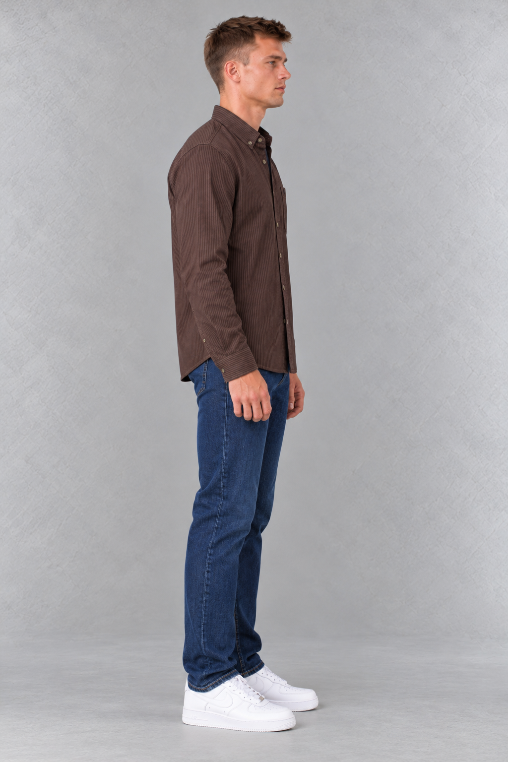 Men's Regular Fit Oxford Striped Full Sleeve Shirt with Button-Down Collar and Chest Pocket – Espresso