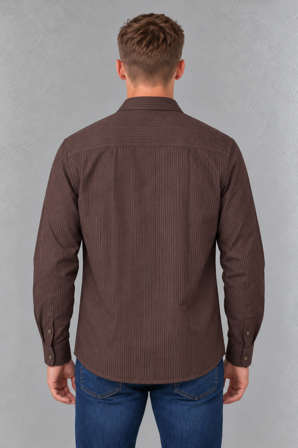 Men's Regular Fit Oxford Striped Full Sleeve Shirt with Button-Down Collar and Chest Pocket – Espresso