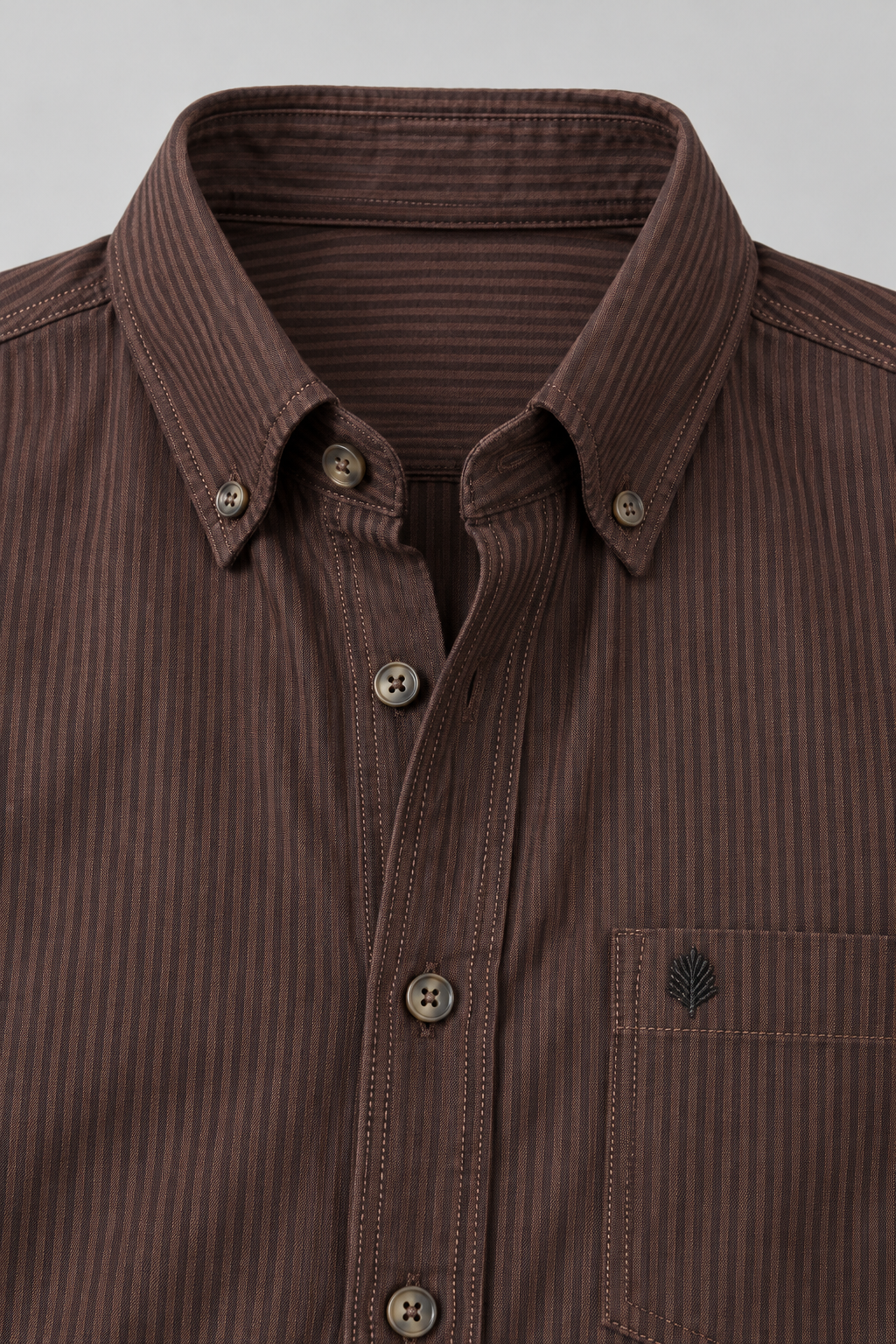 Men's Regular Fit Oxford Striped Full Sleeve Shirt with Button-Down Collar and Chest Pocket – Espresso