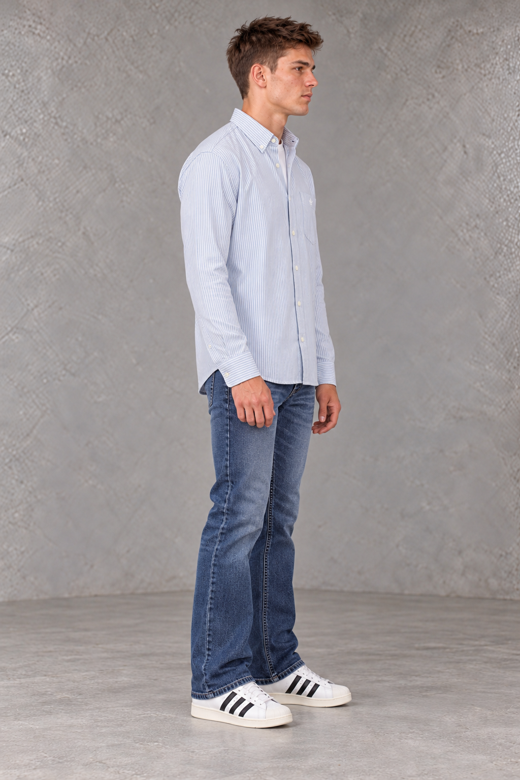 Men's Regular Fit Oxford Vertical Striped Full Sleeve Shirt with Button-Down Collar and Chest Pocket – Sky