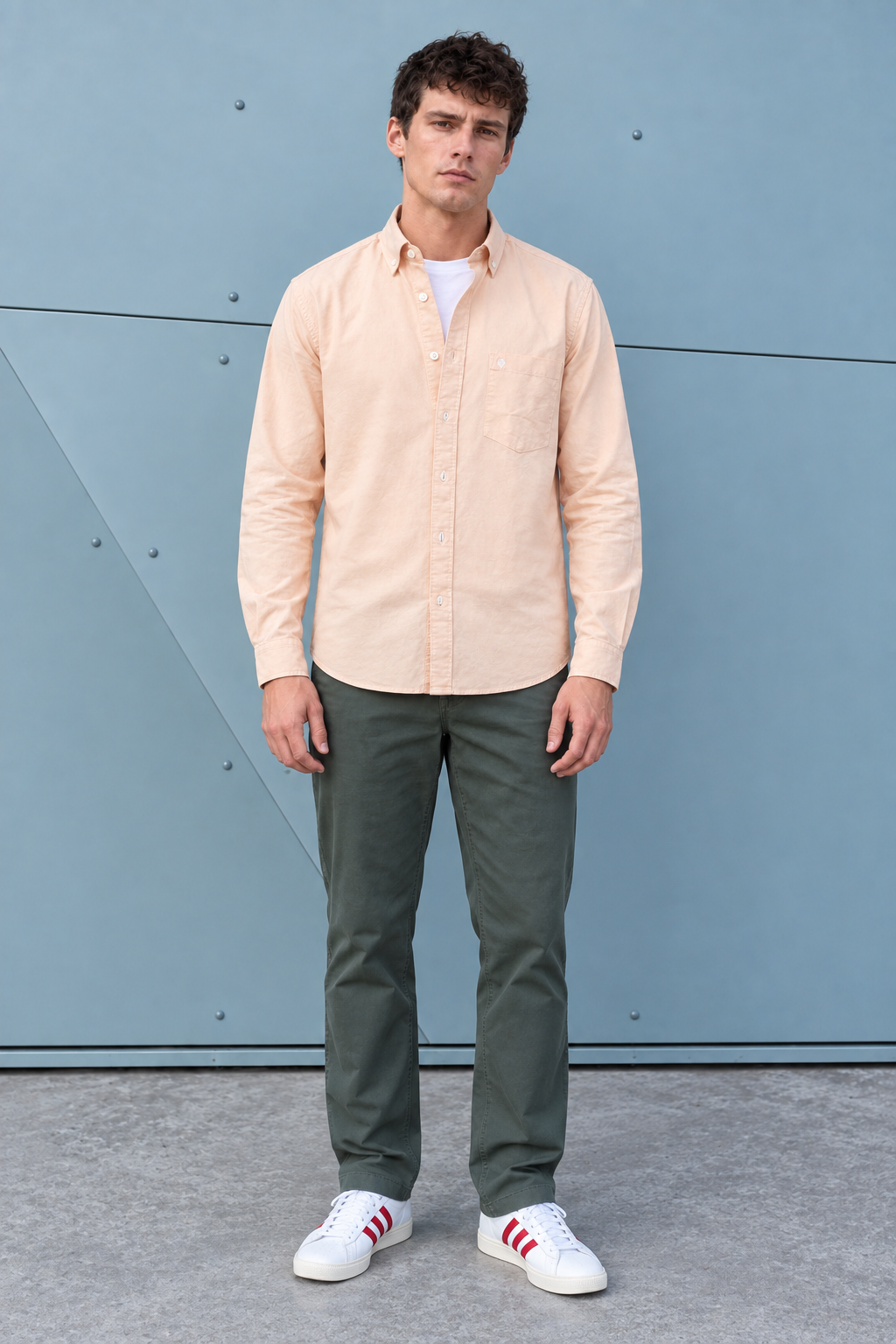 Men’s Orange Oxford Shirt – Regular Fit Full Sleeve Button-Down Casual Shirt