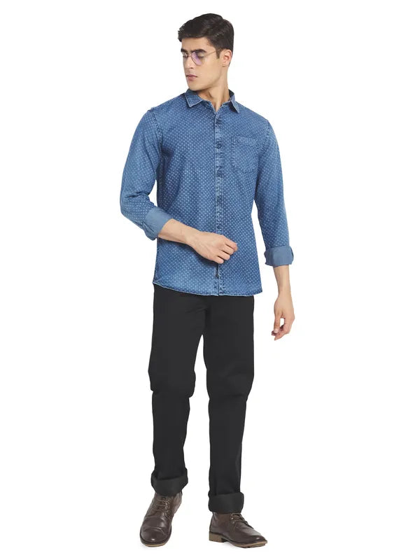 Mettle Men Blue Micro Ditsy Printed Cotton Casual Shirt