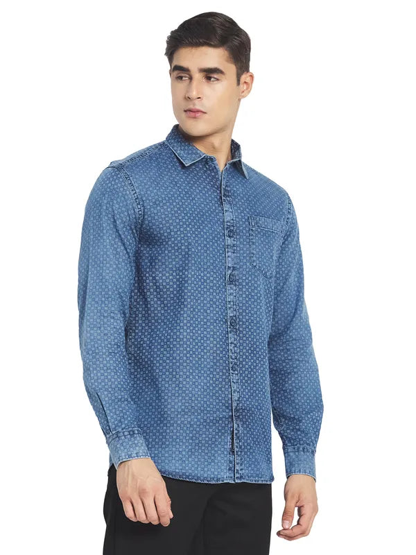 Mettle Men Blue Micro Ditsy Printed Cotton Casual Shirt