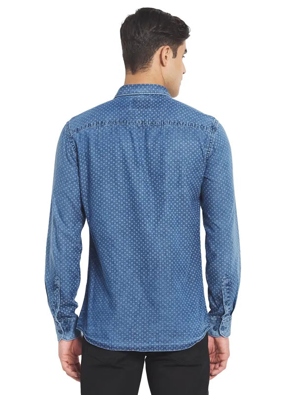 Mettle Men Blue Micro Ditsy Printed Cotton Casual Shirt