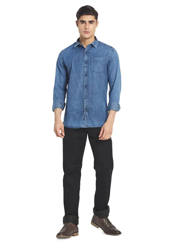 Mettle Men Blue Micro Ditsy Printed Cotton Casual Shirt