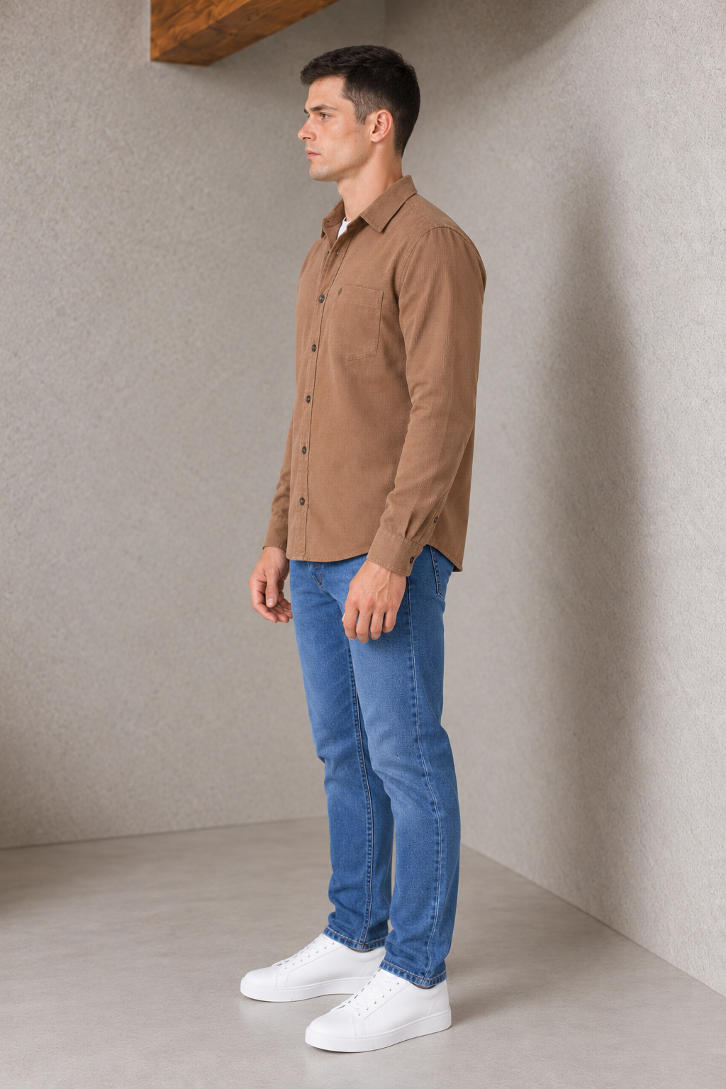 Men's Regular Fit Corduroy Full Sleeve Shirt – Duck Brown | Casual Button-Down Shirt