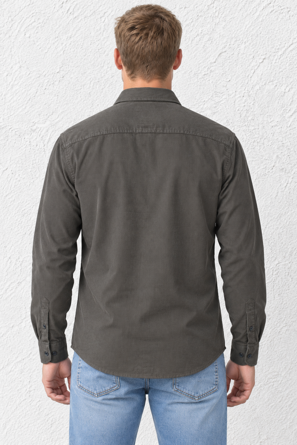 Men's Olive Corduroy Shirt with Full Sleeves, Spread Collar and Chest Pocket