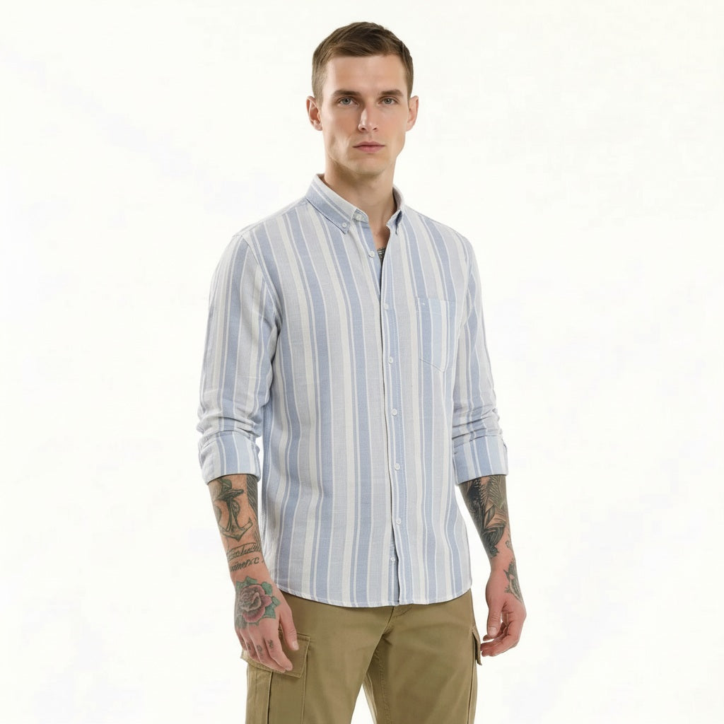 Men Striped Polo Neck Shirt