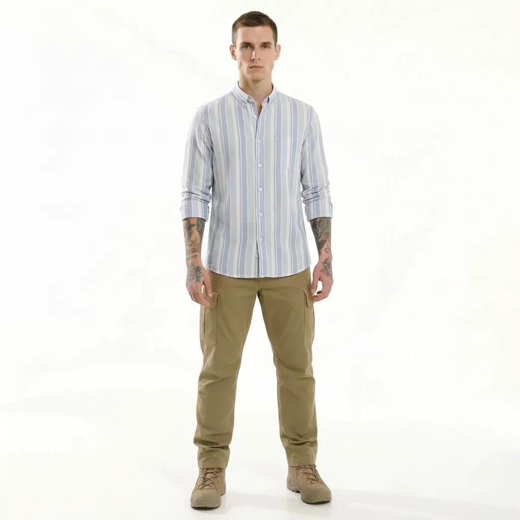 Men Striped Polo Neck Shirt