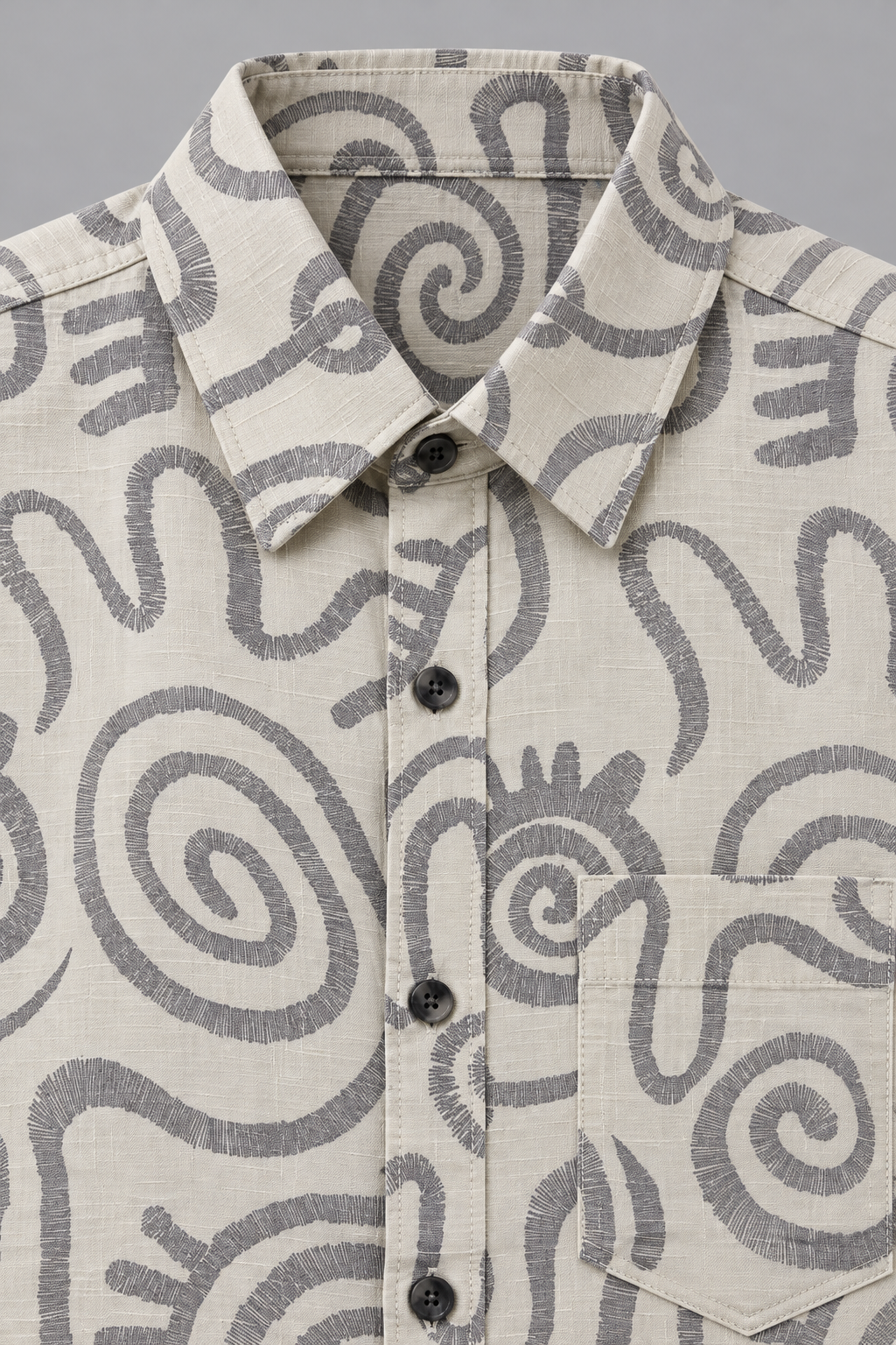 Men’s Off-White Abstract Print Regular Fit Cotton Slub Shirt