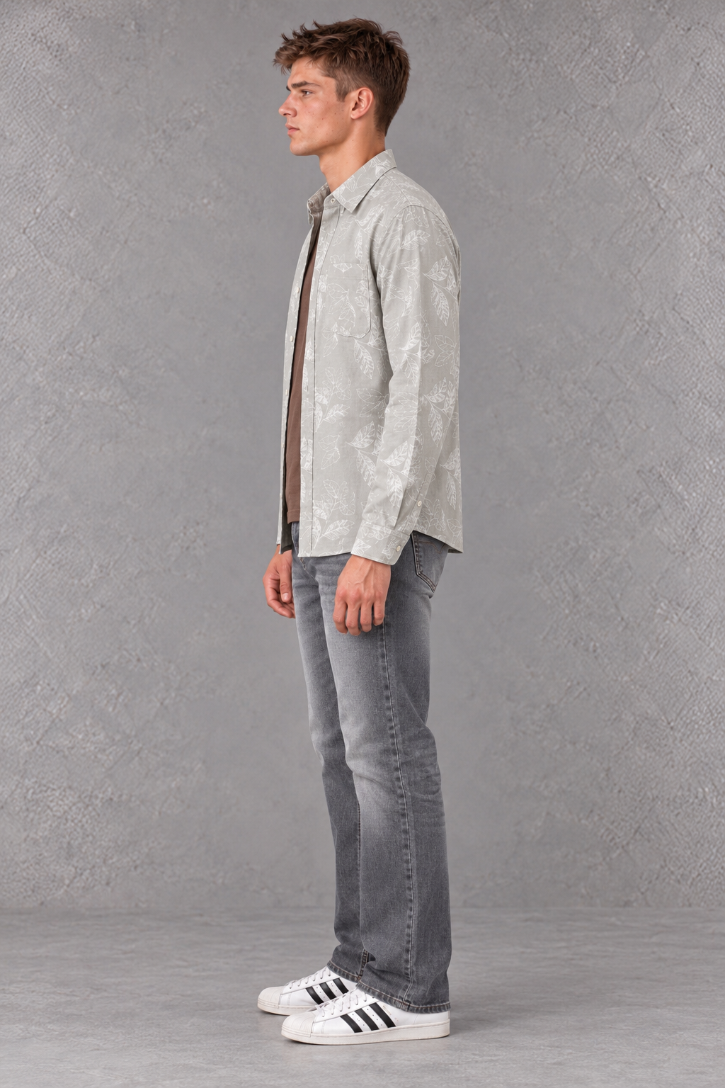 Men’s Onyx Leaf Print Regular Fit Cotton Slub Shirt