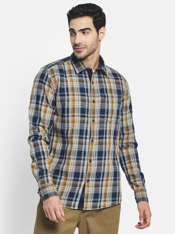 Men Yellow Tartan Checks Checked Casual Shirt