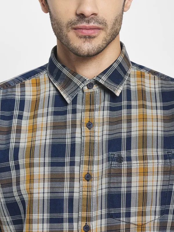 Men Yellow Tartan Checks Checked Casual Shirt