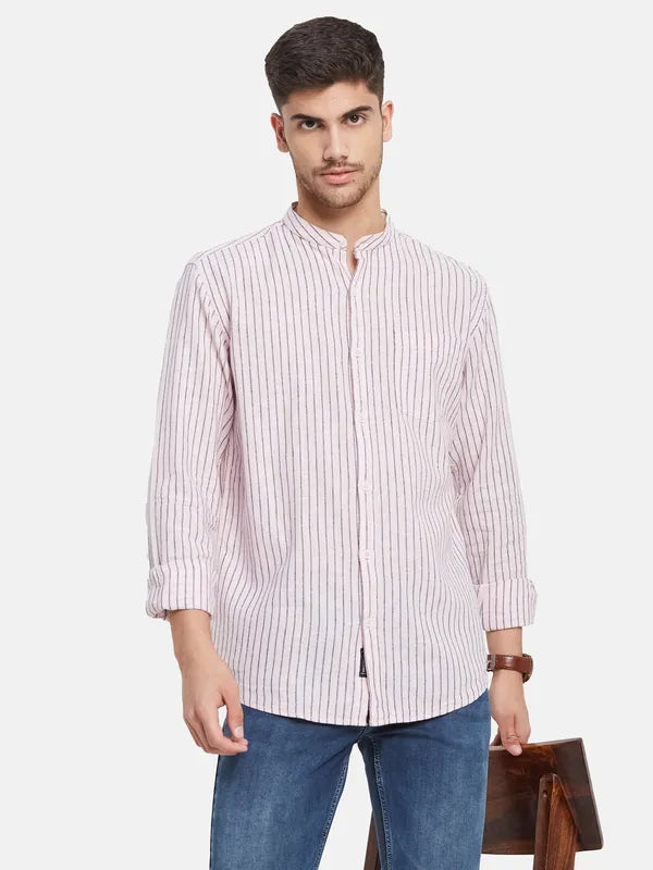 Vertical Stripes Mandarin Collar Shirt