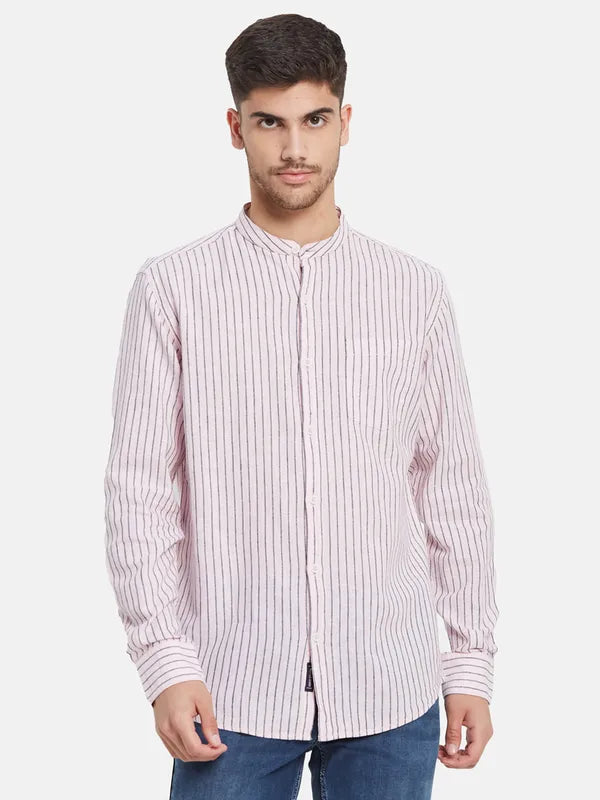 Vertical Stripes Mandarin Collar Shirt