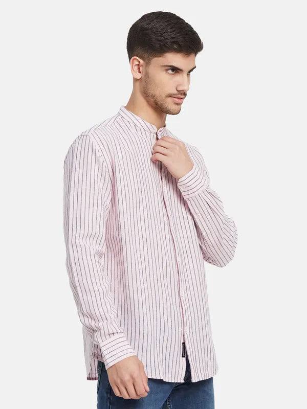 Vertical Stripes Mandarin Collar Shirt