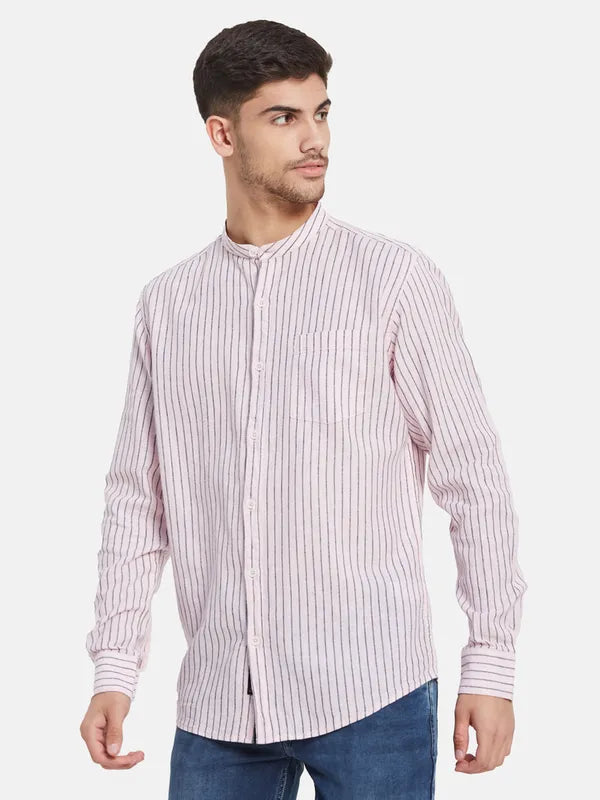 Vertical Stripes Mandarin Collar Shirt
