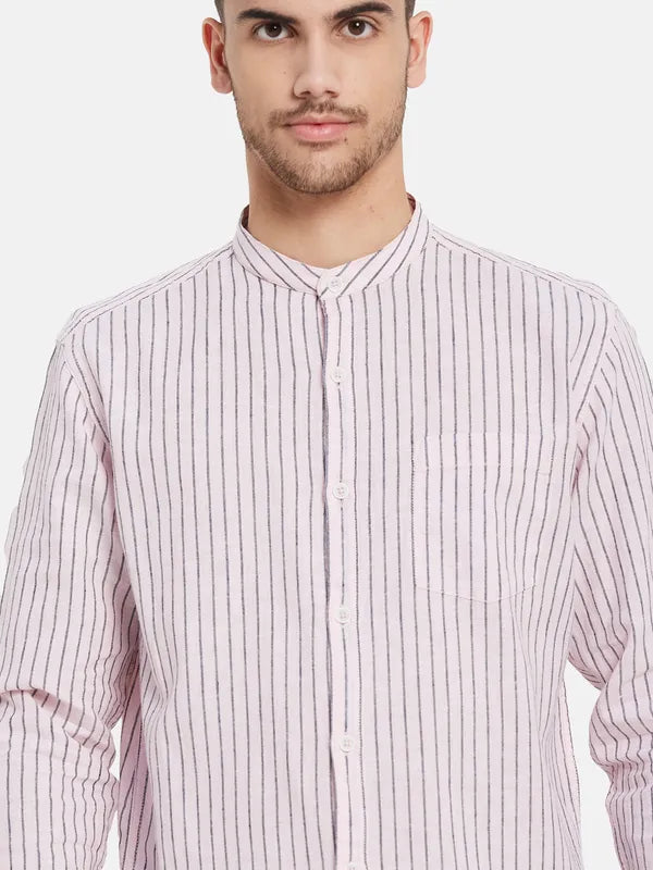 Vertical Stripes Mandarin Collar Shirt