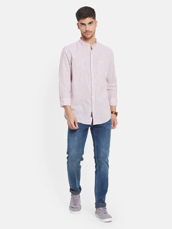 Vertical Stripes Mandarin Collar Shirt