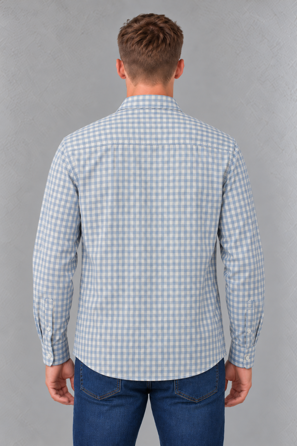 Men's Regular Fit Corduroy Checkered Full Sleeve Shirt with Spread Collar and Chest Pocket – Sky Blue