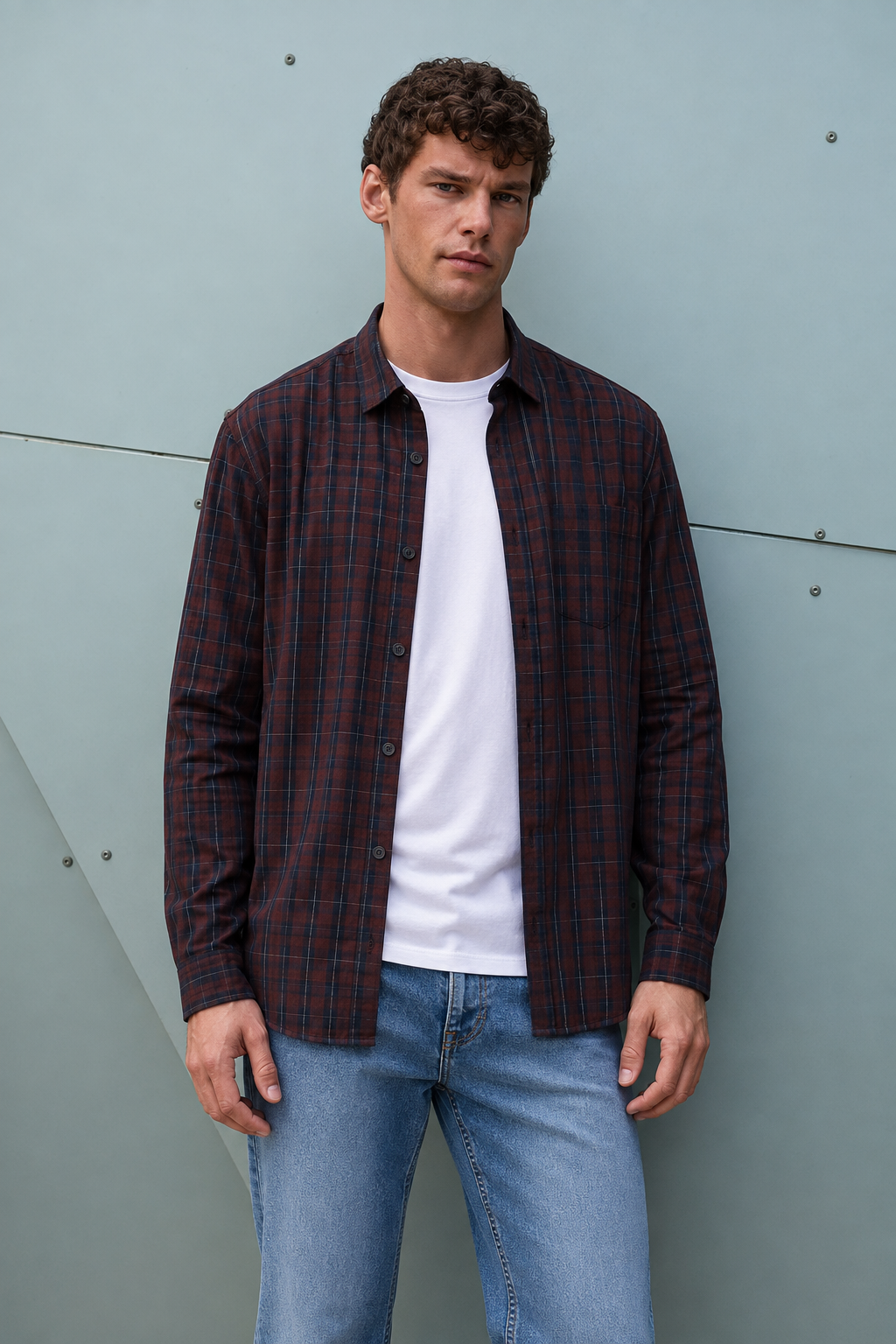 Men’s Coffee Cotton Check Full Sleeve Shirt | Regular Fit