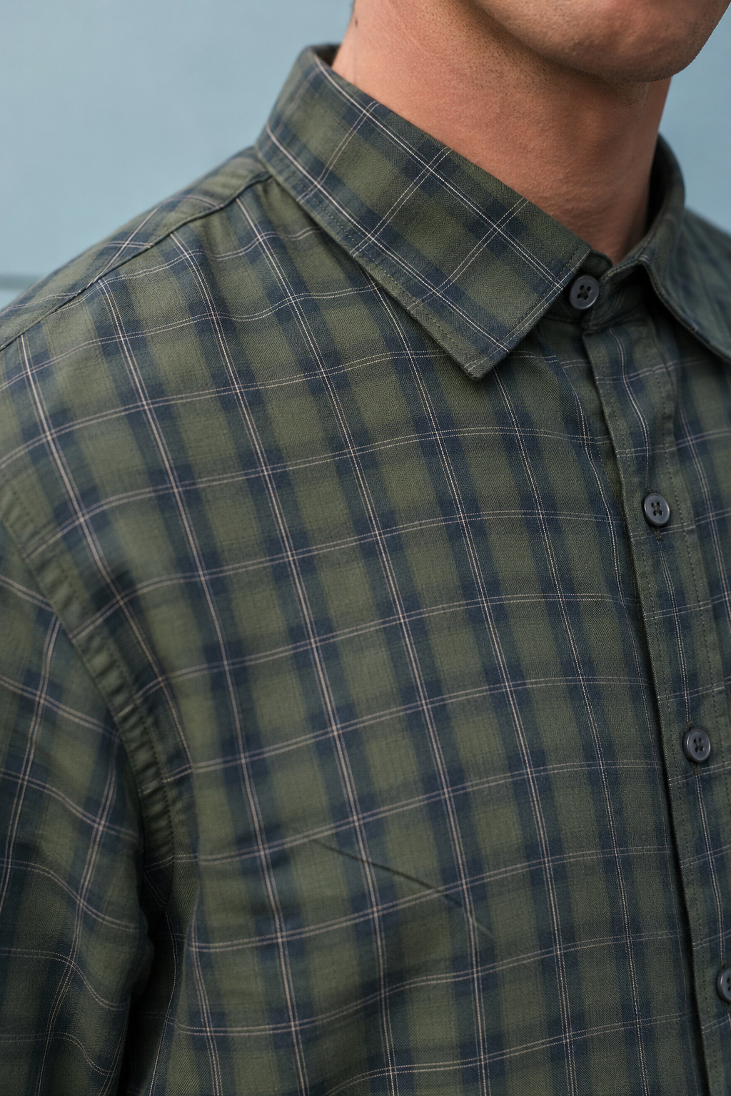 Men’s Olive Cotton Check Full Sleeve Shirt | Regular Fit