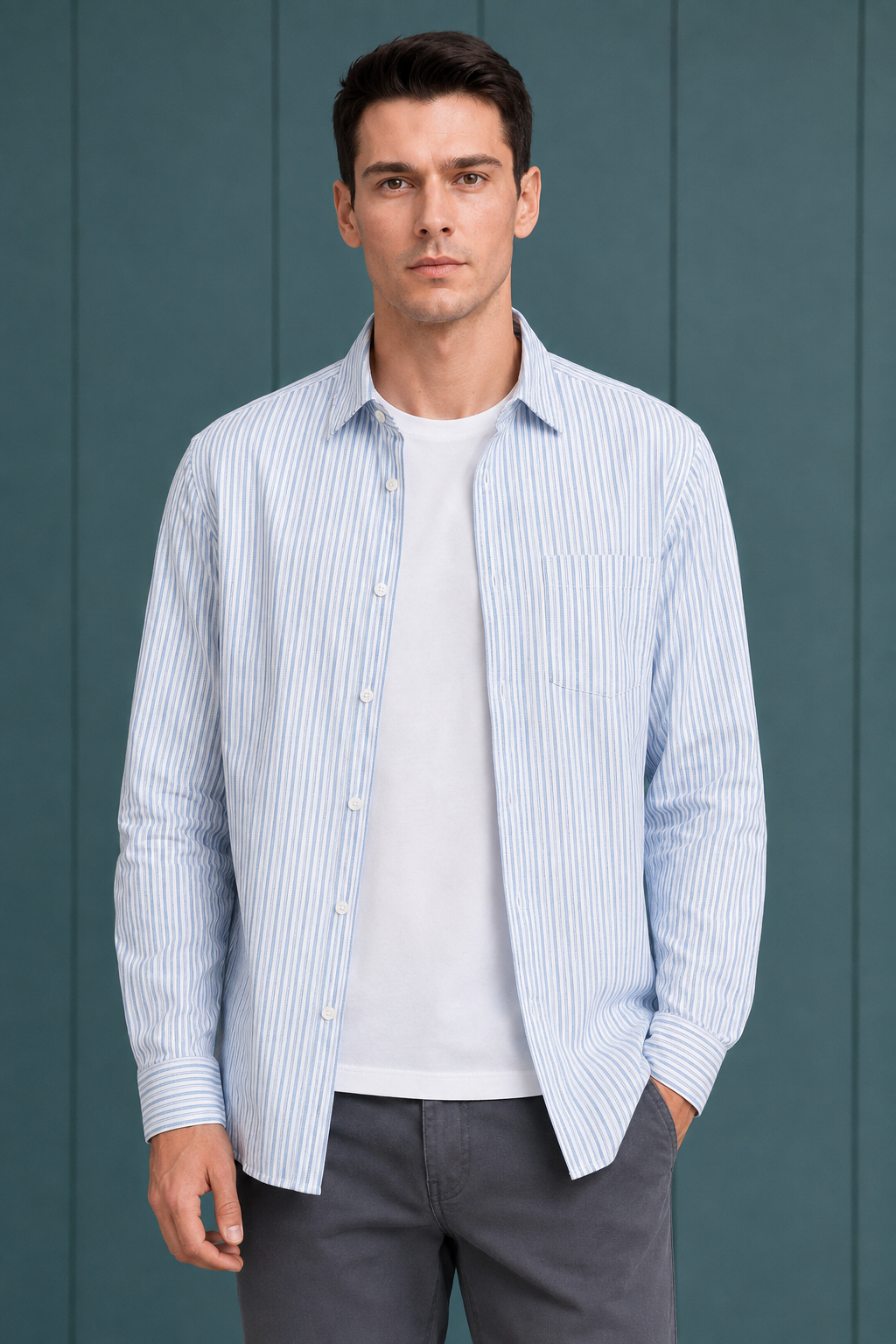 Men’s Sky Cotton Stripe Full Sleeve Shirt | Regular Fit