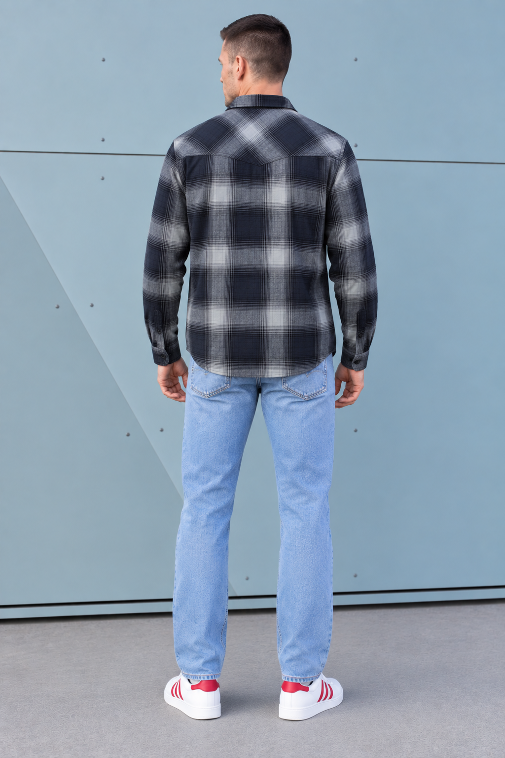 Men’s Navy Twill Check Shirt – Regular Fit Full Sleeve Casual Shirt