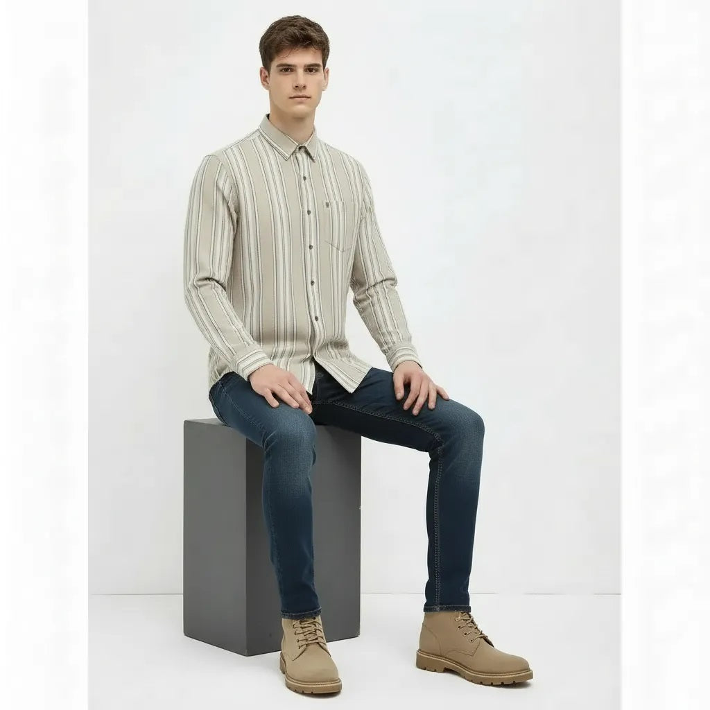 Men Striped Polo Neck Shirt