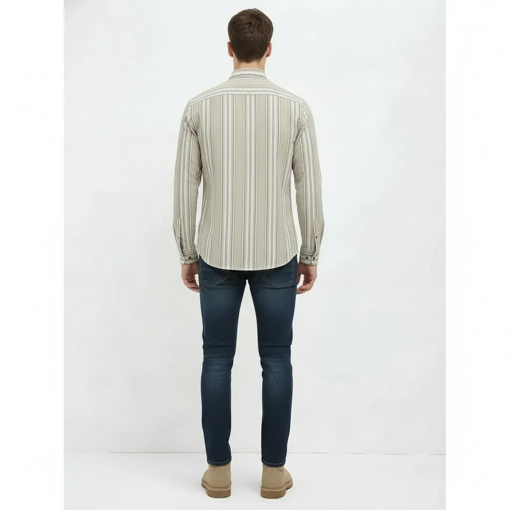 Men Striped Polo Neck Shirt