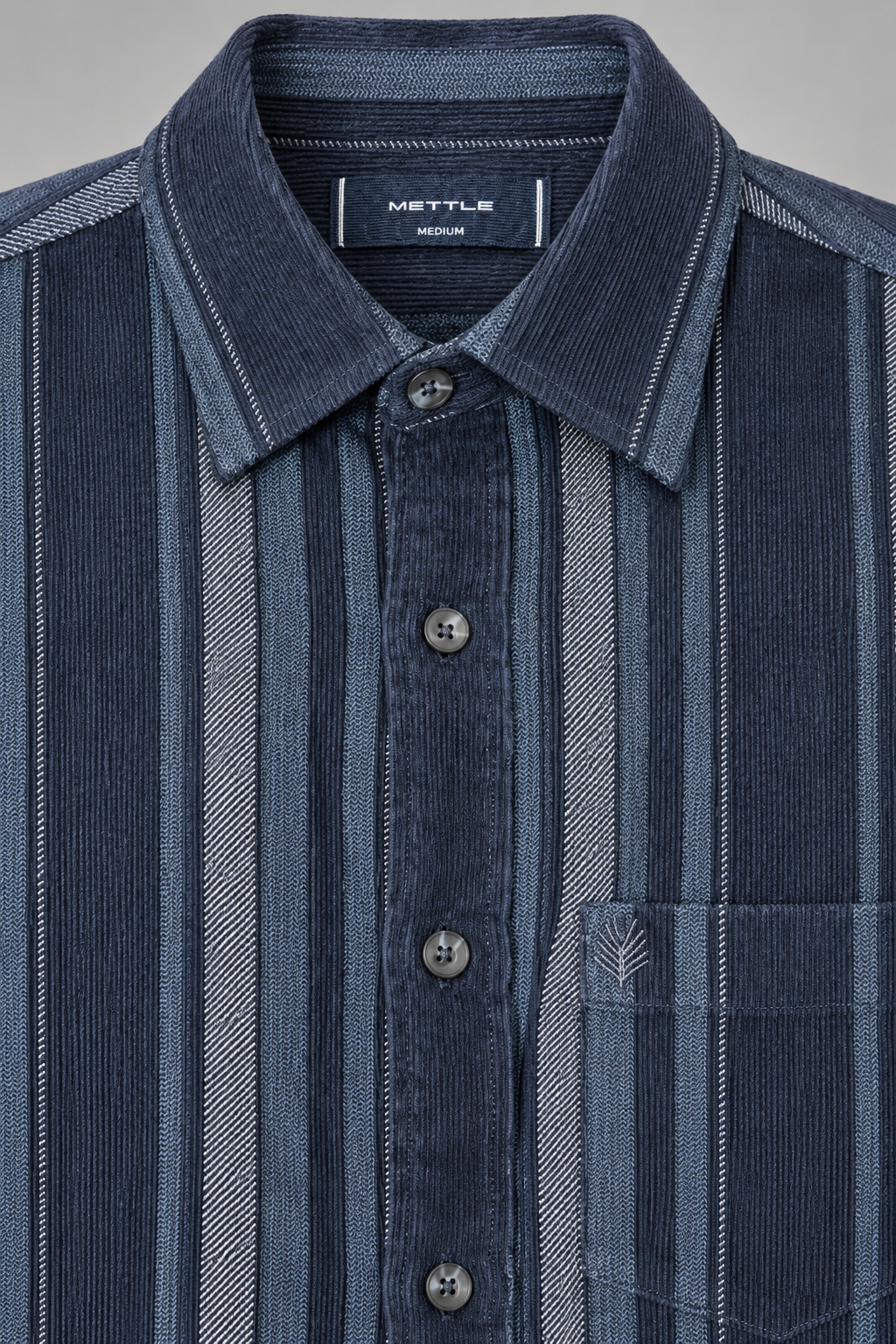 Men's Regular Fit Corduroy Vertical Striped Full Sleeve Shirt with Spread Collar & Chest Pocket – Navy