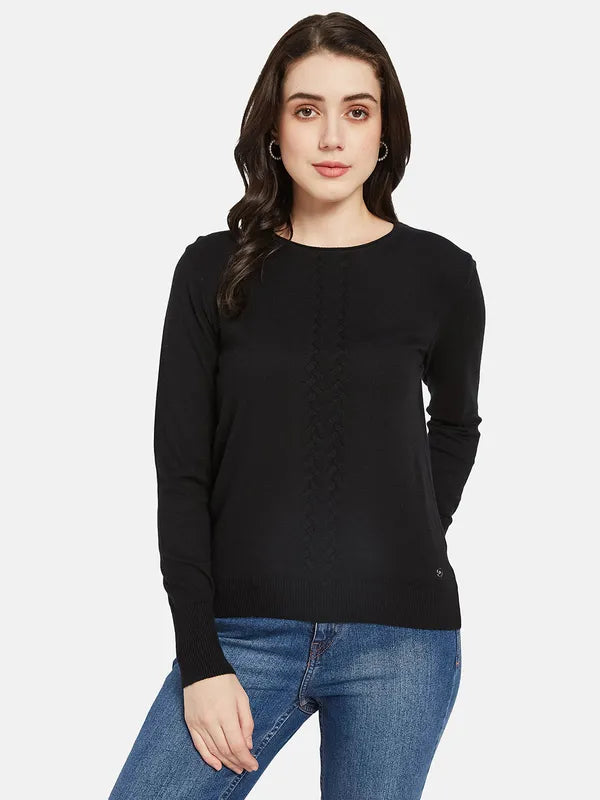 METTLE Women Black Cable Knit Pullover - Main Image