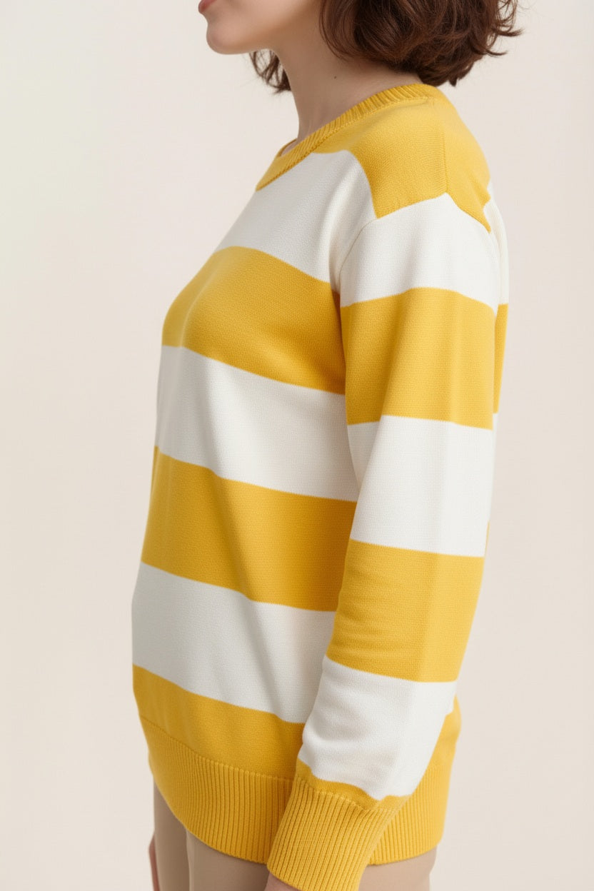 Women Striped Round Neck Pullover Sweater