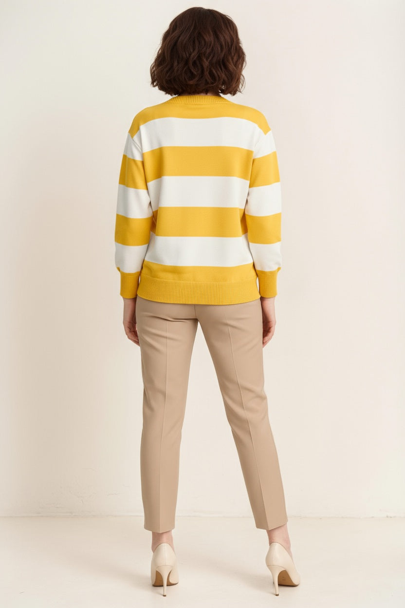 Women Striped Round Neck Pullover Sweater