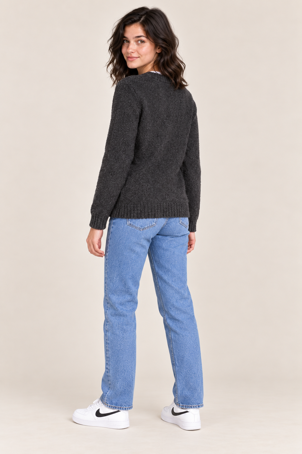 Women's Regular Fit Knitted Wool Crew Neck Sweater with Soft Textured Finish – Black